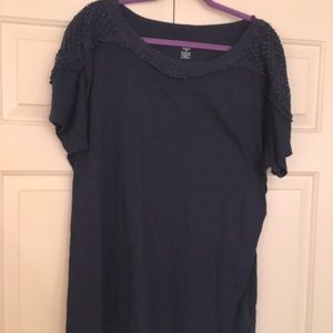 A.N.A. Size 1X Navy Knit Lace Embellished Top
